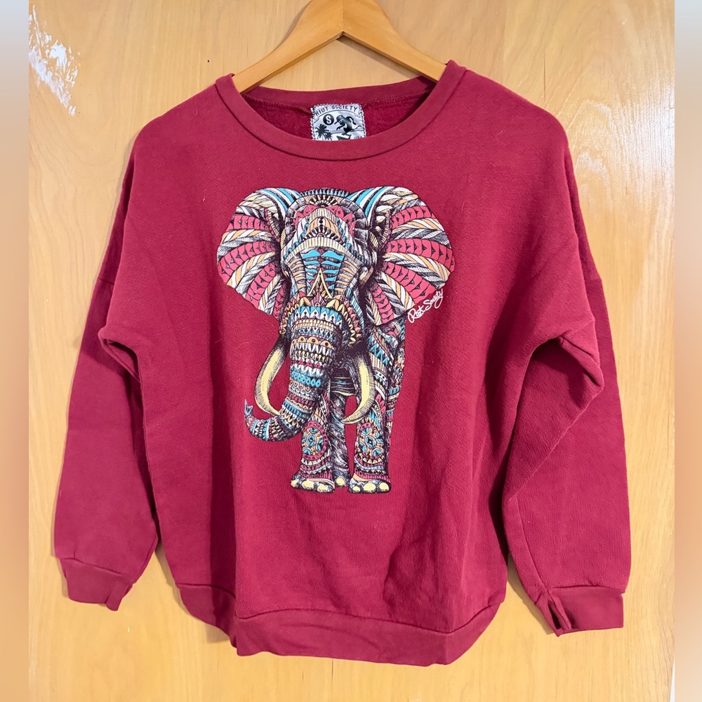 riot society Maroon Crewneck with Surfing Skull Label